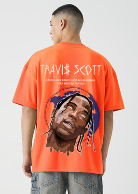 Pronk Graphic Print Men Round Neck Orange T-Shirt