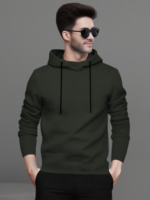 BLIVE Solid Men Hooded Neck Green T-Shirt