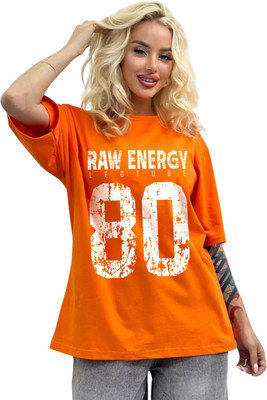 Leotude Printed Women Round Neck Orange T-Shirt