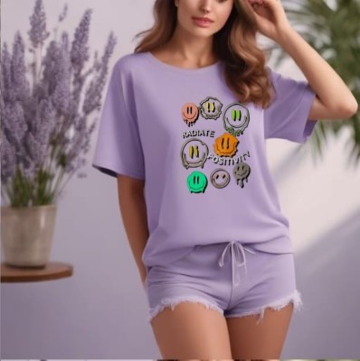 eco runner Printed, Typography Women Round Neck Purple T-Shirt