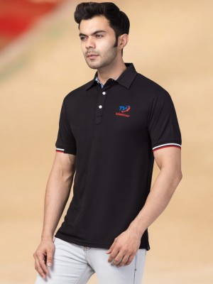 TAKEWINZER Solid Men Polo Neck Black T-Shirt