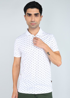 Spykar Printed Men Polo Neck White T-Shirt