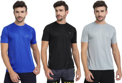 FTX Solid Men Round Neck Multicolor, Silver, Black T-Shirt