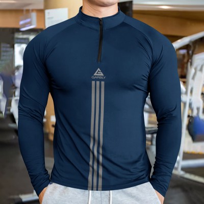 GARBLY Solid Men Henley Neck Blue T-Shirt