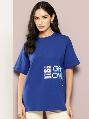 Kook N Keech Printed Women Round Neck Blue T-Shirt