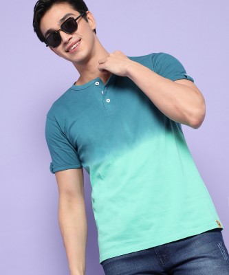 CAMPUS SUTRA Tie & Dye Men Henley Neck Green T-Shirt