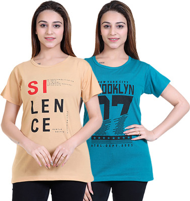 RG BY SS CLOTHING Typography Women Round Neck Multicolor T-Shirt
