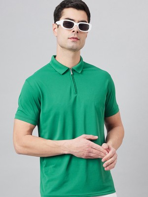 98 Degree North Solid Men Polo Neck Dark Green T-Shirt