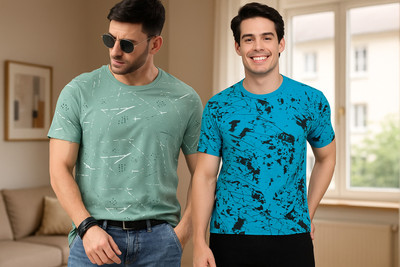 Magpy Printed Men Round Neck Light Green, Light Blue T-Shirt