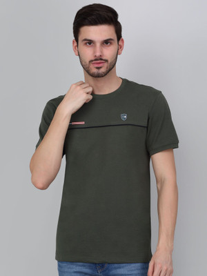 CANTABIL Self Design Men Round Neck Dark Green T-Shirt