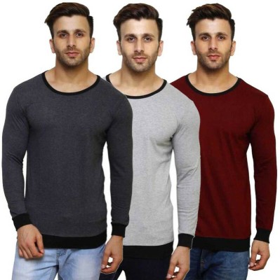 jmenterprise Solid Men Round Neck Grey, Maroon T-Shirt