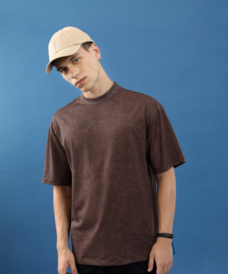 HIGHLANDER Self Design Men Round Neck Brown T-Shirt