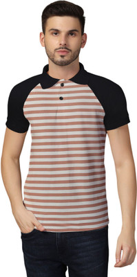 Blisstone Striped Men Polo Neck Maroon, Black T-Shirt