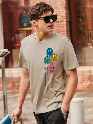 DRIPTHREAD Printed Men Round Neck Beige T-Shirt
