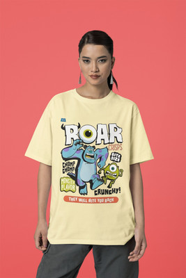 syom Graphic Print Women Round Neck Beige T-Shirt