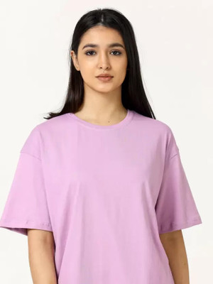 Lasmo Solid Women Round Neck Purple T-Shirt