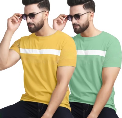 World Wear Footwear Solid Men Round Neck Yellow, White, Light Green T-Shirt