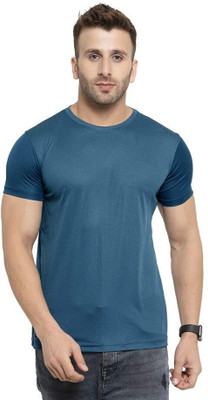 RIVAAZ Collections Solid Men Round Neck Blue T-Shirt