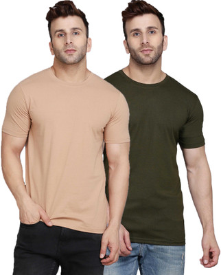 SLOWLORIS Solid Men Round Neck Multicolor T-Shirt