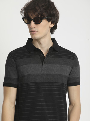 THE BEAR HOUSE Striped Men Polo Neck Black T-Shirt