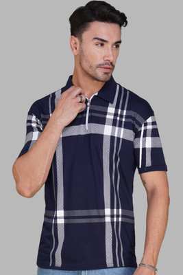 NB NICKY BOY Printed Men Zip Neck Navy Blue T-Shirt