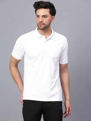 SHIV-NARESH Self Design Men Polo Neck White T-Shirt