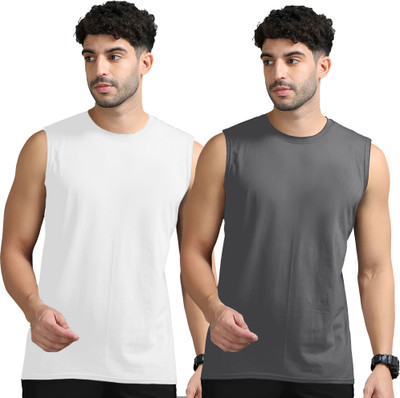 JB Jangoboy Solid Men Round Neck White, Grey T-Shirt