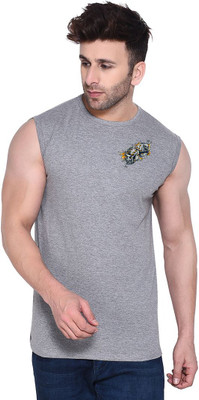 Lawful Casual Printed Men Round Neck Silver T-Shirt