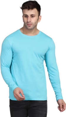 DEEPMAYRA COLLECTION Solid Men Round Neck Light Blue T-Shirt