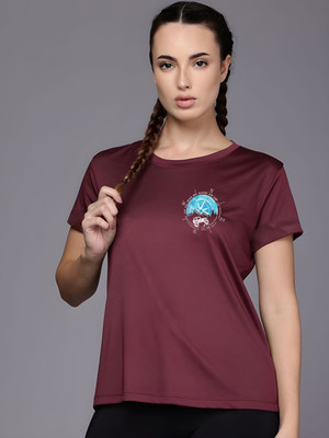 SZN Graphic Print Women Round Neck Maroon T-Shirt