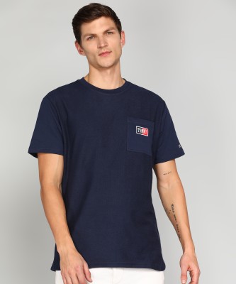 TOMMY HILFIGER Solid Men Round Neck Dark Blue T-Shirt