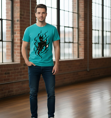 LIQQR Printed Men Round Neck Light Blue T-Shirt