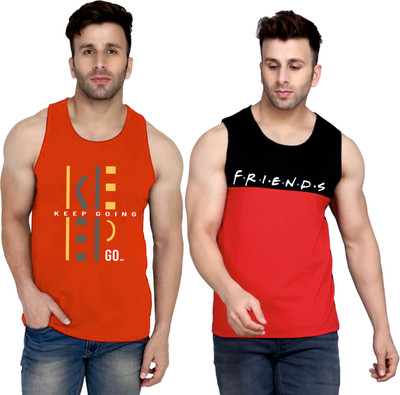 SLOWLORIS Printed Men Round Neck Red, Black T-Shirt