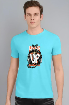 MAHAKAAL CREATION Self Design Men Round Neck Light Blue T-Shirt