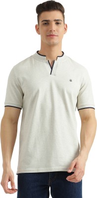 United Colors of Benetton Solid Men Mandarin Collar Grey T-Shirt