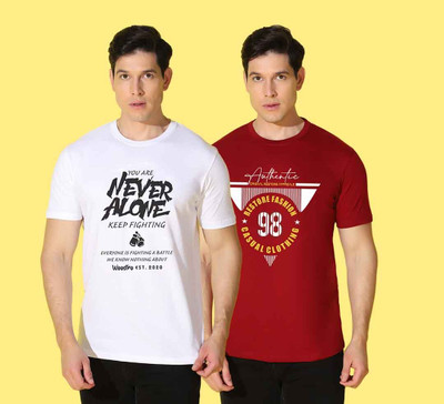 WOOSTRO Printed Men Round Neck Multicolor T-Shirt