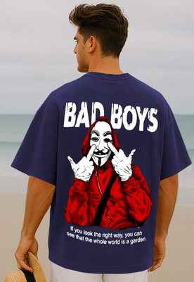 Manico Graphic Print Men Round Neck Navy Blue T-Shirt