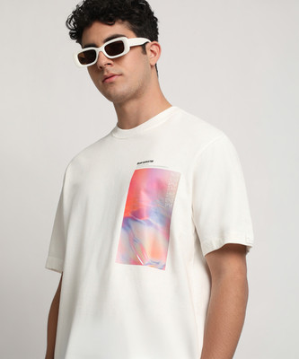 THE BEAR HOUSE Printed, Typography Men Round Neck White T-Shirt