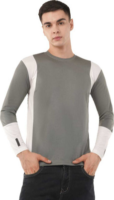 PLEK Colorblock Men Round Neck Grey, White T-Shirt