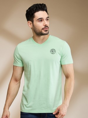 BEING HUMAN Solid Men V Neck Light Green T-Shirt