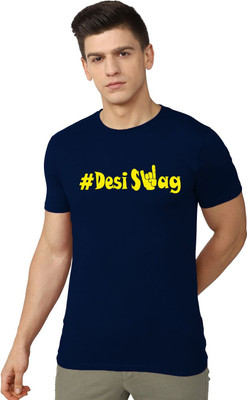 OrrganicChics Typography Men Round Neck Navy Blue T-Shirt