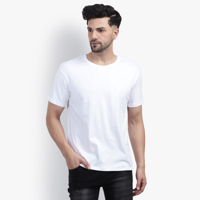 Figurefab Solid Men Round Neck White T-Shirt