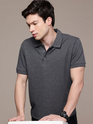 Moda Rapido Printed Men Polo Neck Grey T-Shirt