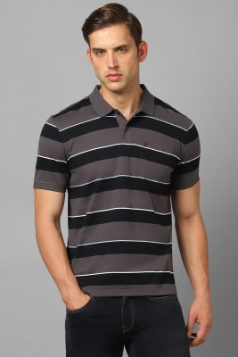 LOUIS PHILIPPE Striped Men Polo Neck Grey T-Shirt