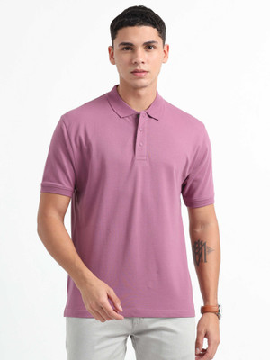 Caslay Solid Men Polo Neck Purple T-Shirt