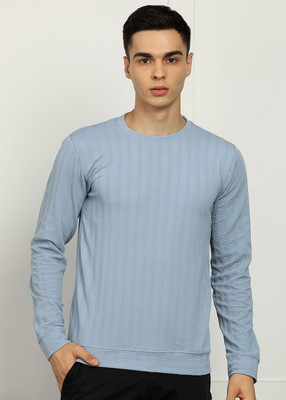 FUBAR Self Design Men Round Neck Light Blue T-Shirt