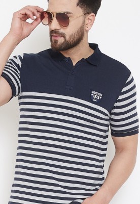 Austin Wood Striped Men Polo Neck Blue T-Shirt