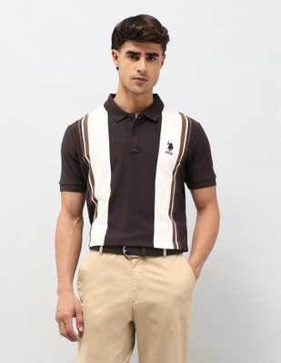 U.S. POLO ASSN. Colorblock Men Polo Neck Brown, White T-Shirt