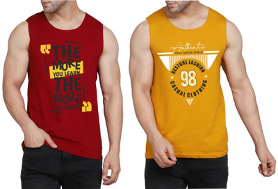 Restore Printed Men Round Neck Red, Yellow T-Shirt