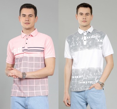 METRONAUT Striped Men Polo Neck Pink, White T-Shirt